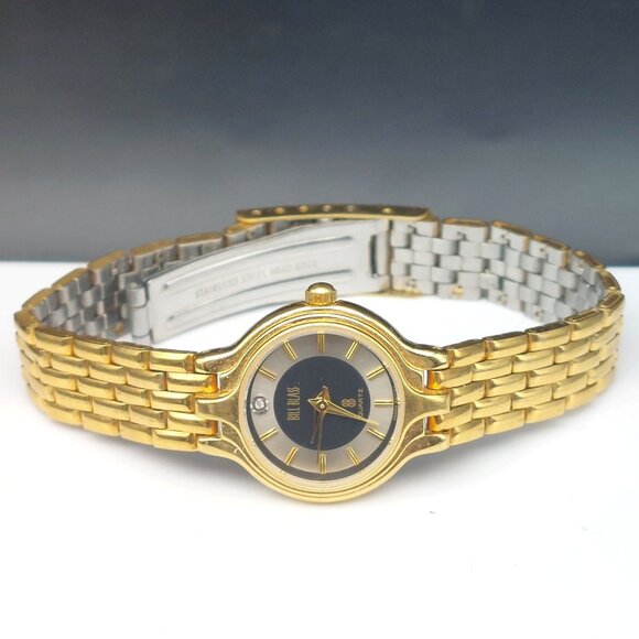 Bill Blass Womens 293-3132 Gold-Tone Quartz Watch With Black Dial & Diamond Acce - Picture 2 of 7